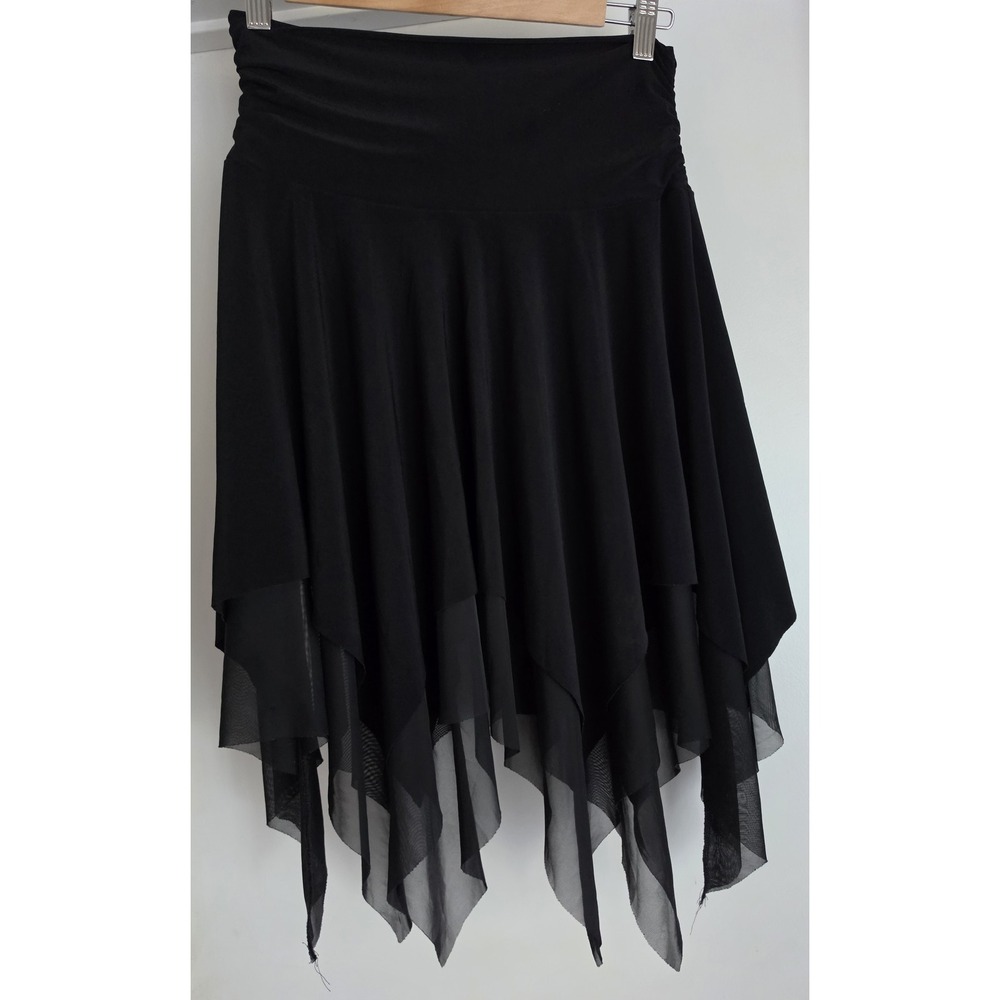 Contrast Women's Kerchief Black Skirt 26" Waist 25" Length Midi Goth Flowy